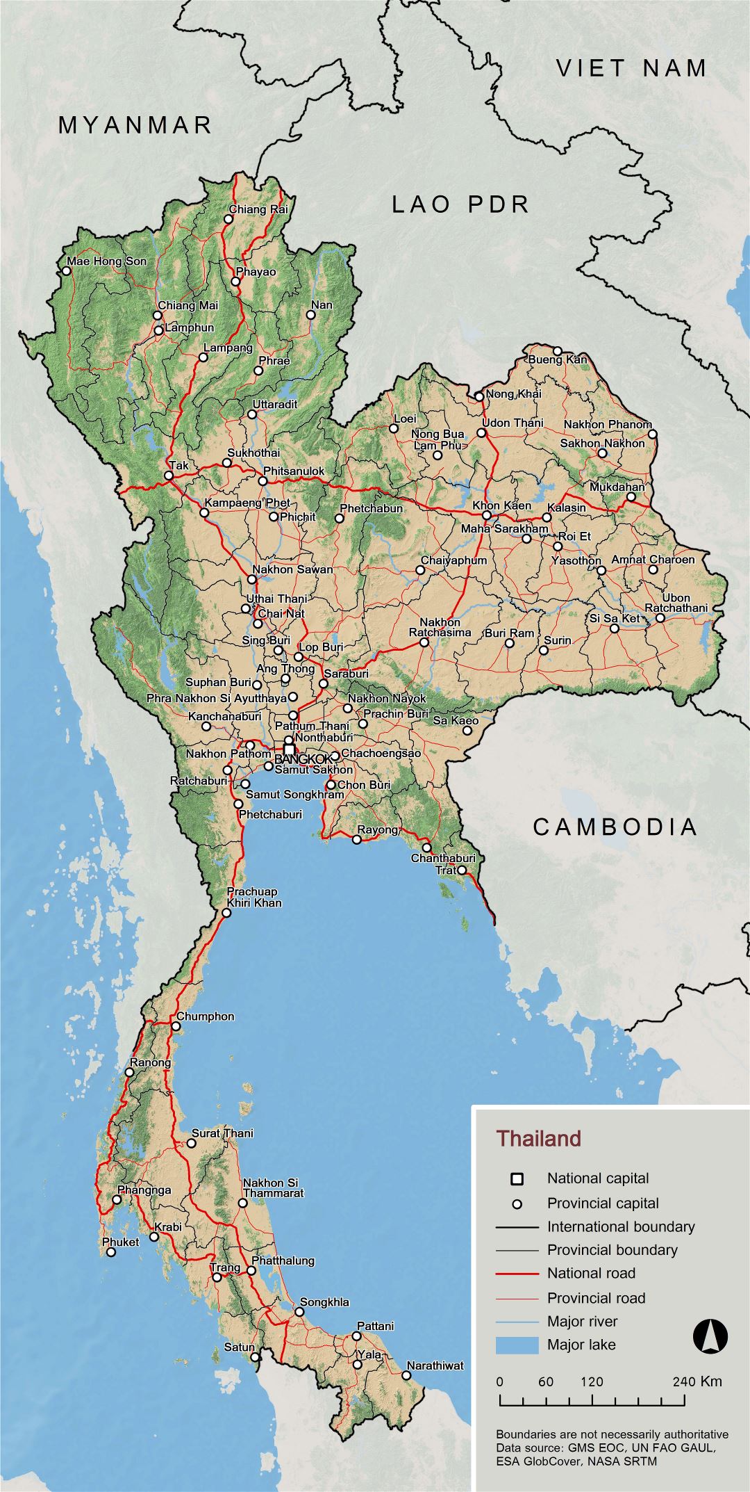 Large scale overview map of Thailand