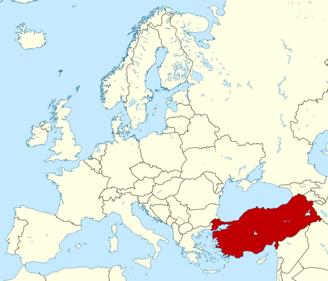 Detailed location map of Turkey in Europe
