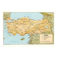 Detailed elevation map of Turkey with roads, railroads, cities and ...