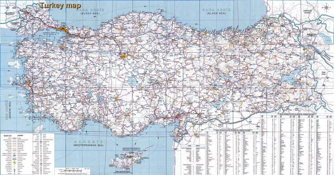 In high resolution detailed road map of Turkey with other marks