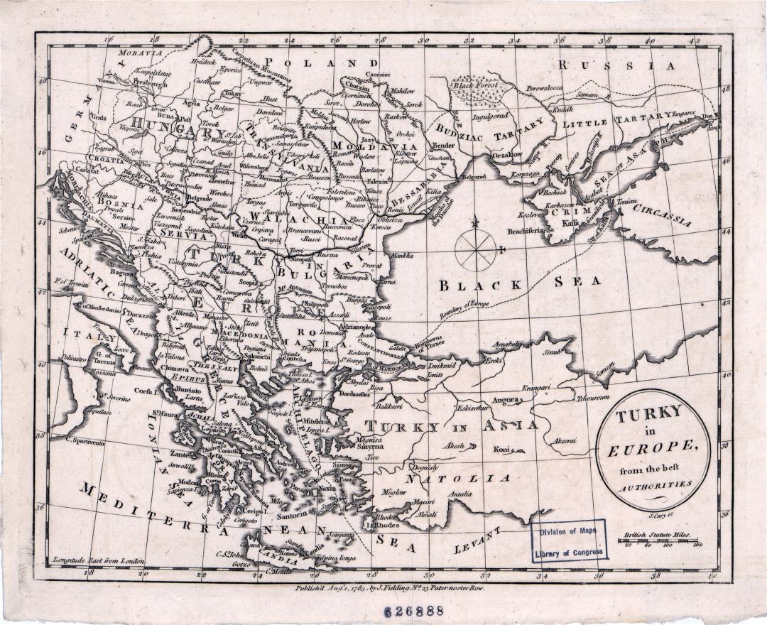 Large detailed old antique map of Turkey in Europe - 1783