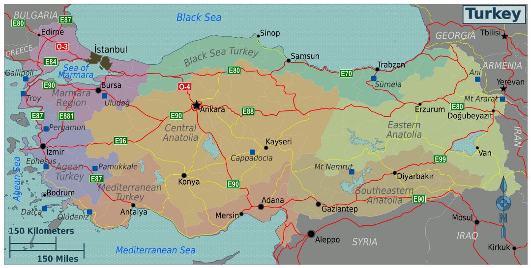 Large regions map of Turkey
