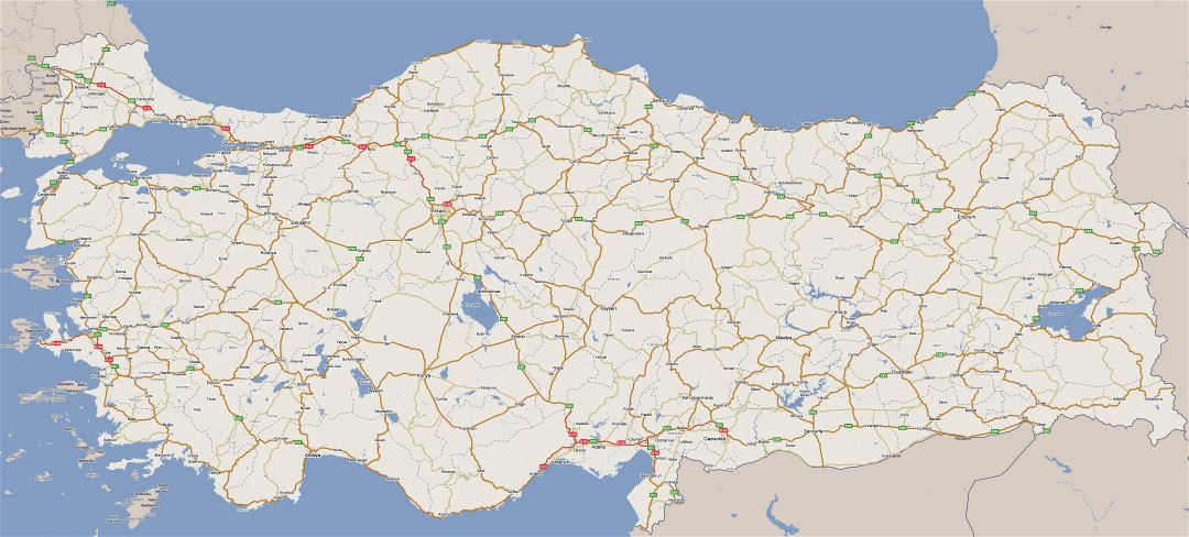 Large road map of Turkey with all cities