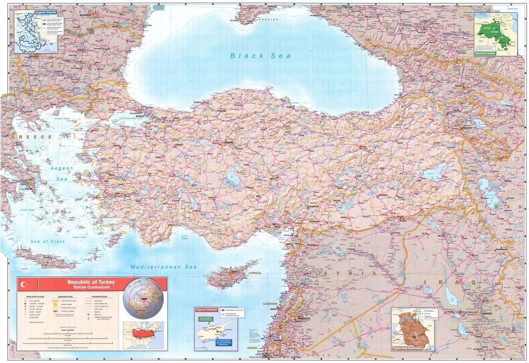 Large scale contry profile map of Turkey - 2002