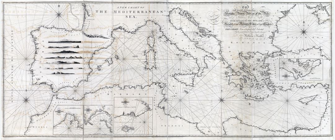 Large scale detailed old antique map of Mediterranean Sea - 1797