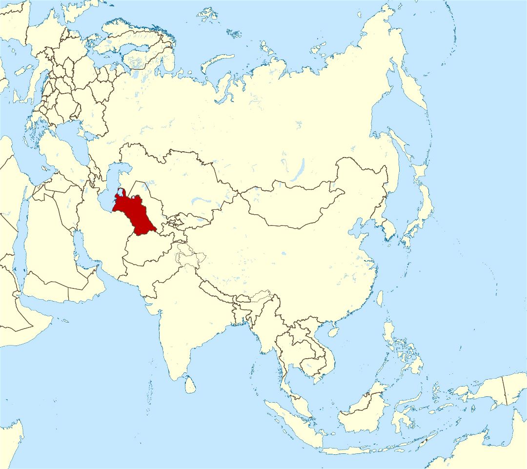 Large location map of Turkmenistan in Asia