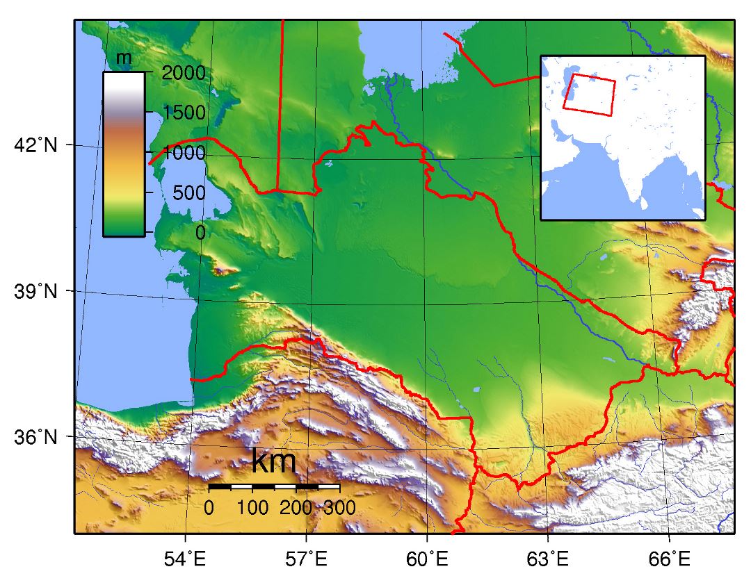 Large physical map of Turkmenistan