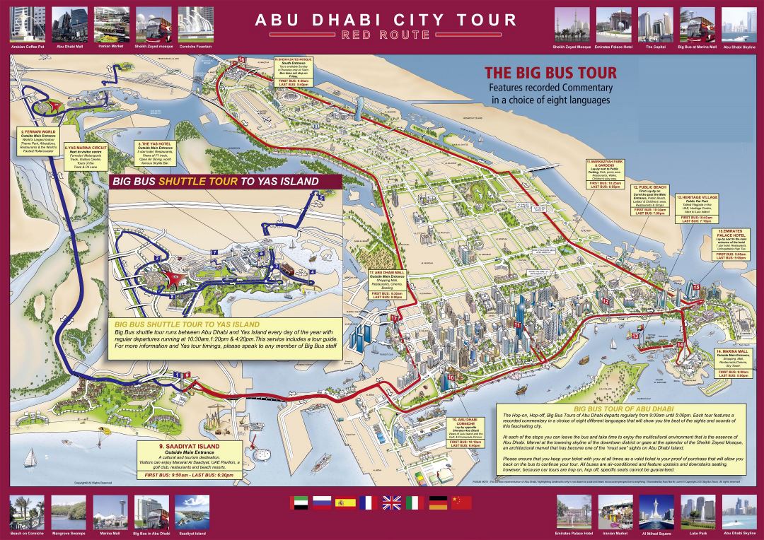 Large detailed tourist map of Abu Dhabi city