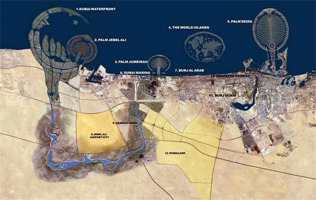 Satellite map of Dubai Dubai UAE (United Arab Emirates) Asia Mapsland Maps of the World