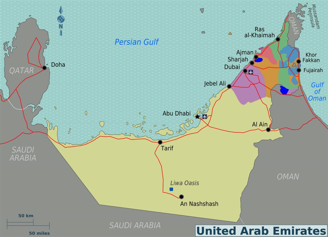 Large regions map of UAE