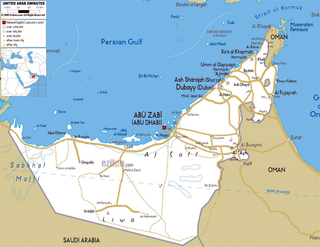 Large road map of UAE with all cities and airports