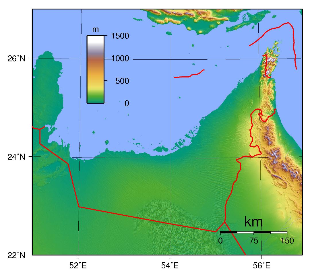 Large topographical map of UAE