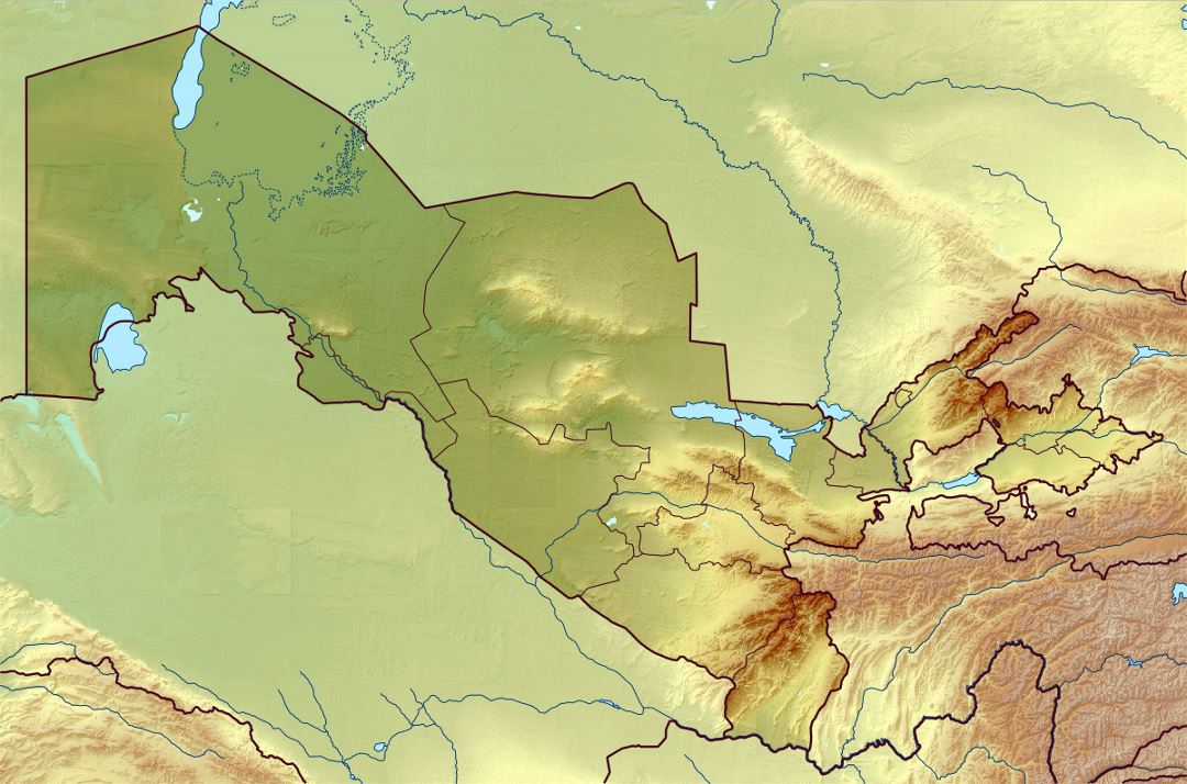 Detailed relief map of Uzbekistan