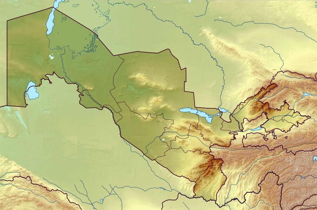 Detailed relief map of Uzbekistan