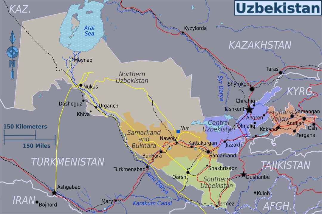 Large regions map of Uzbekistan