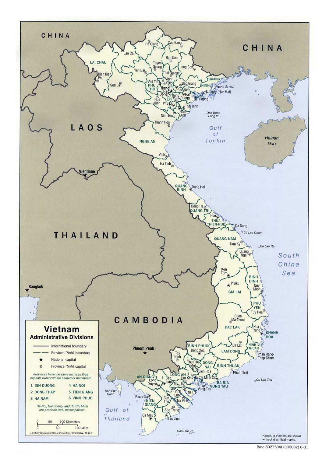 Detailed administrative divisions map of Vietnam - 2001