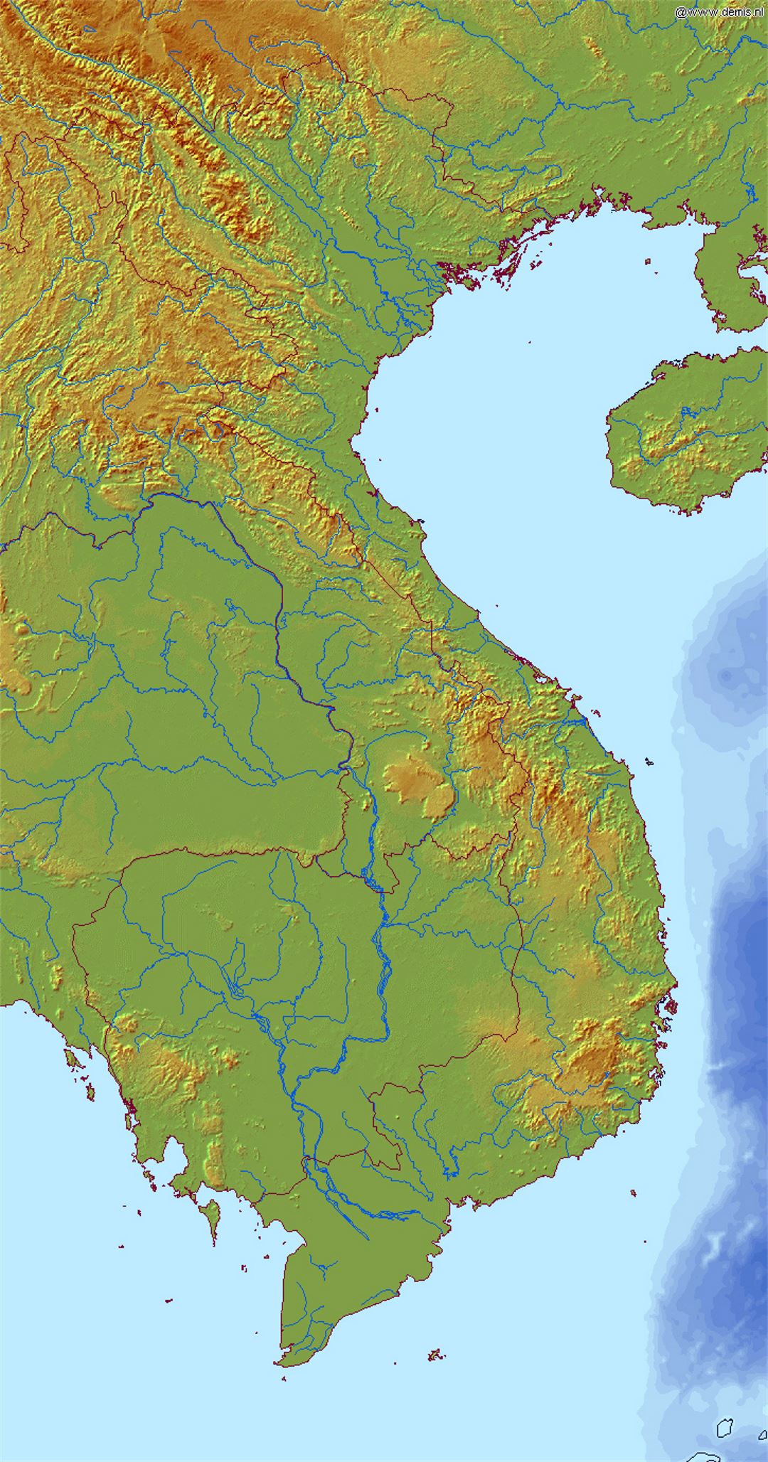 Detailed relief map of Vietnam