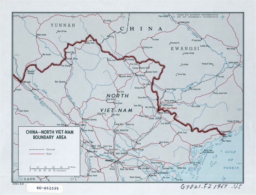 Large detailed China - North Viet-Nam boundary area map - 1967