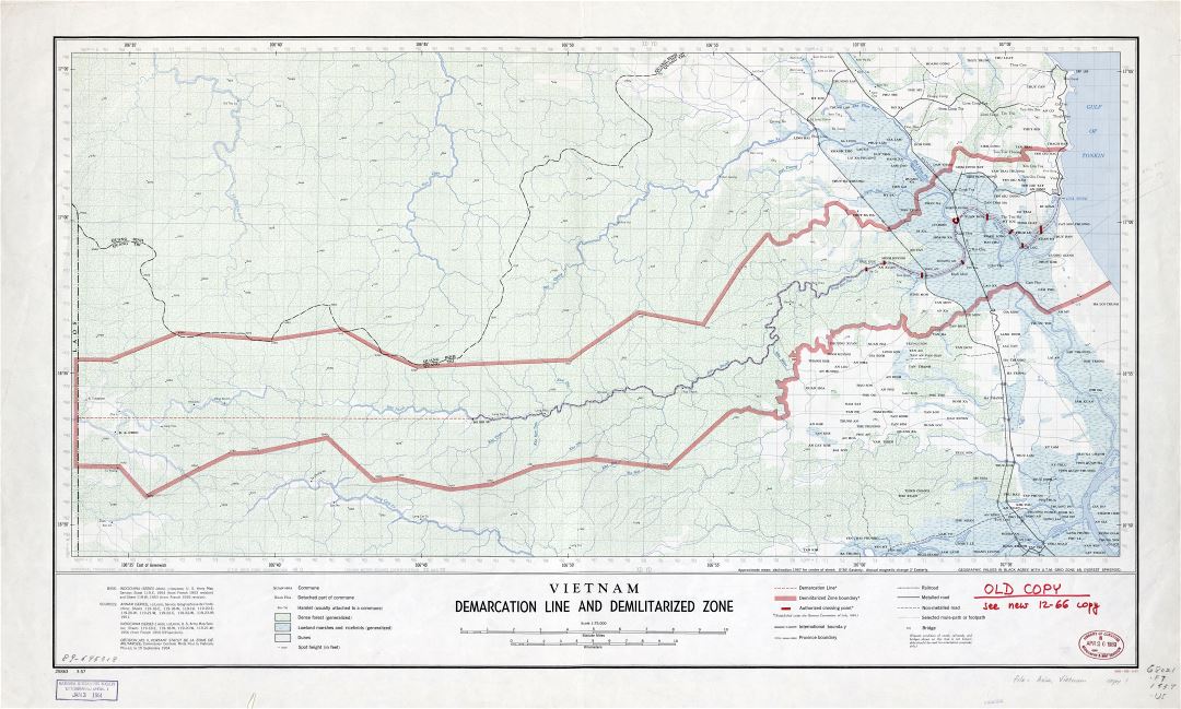 Large detailed Vietnam Demarcation Line and Demilitarized Zone map - 1957