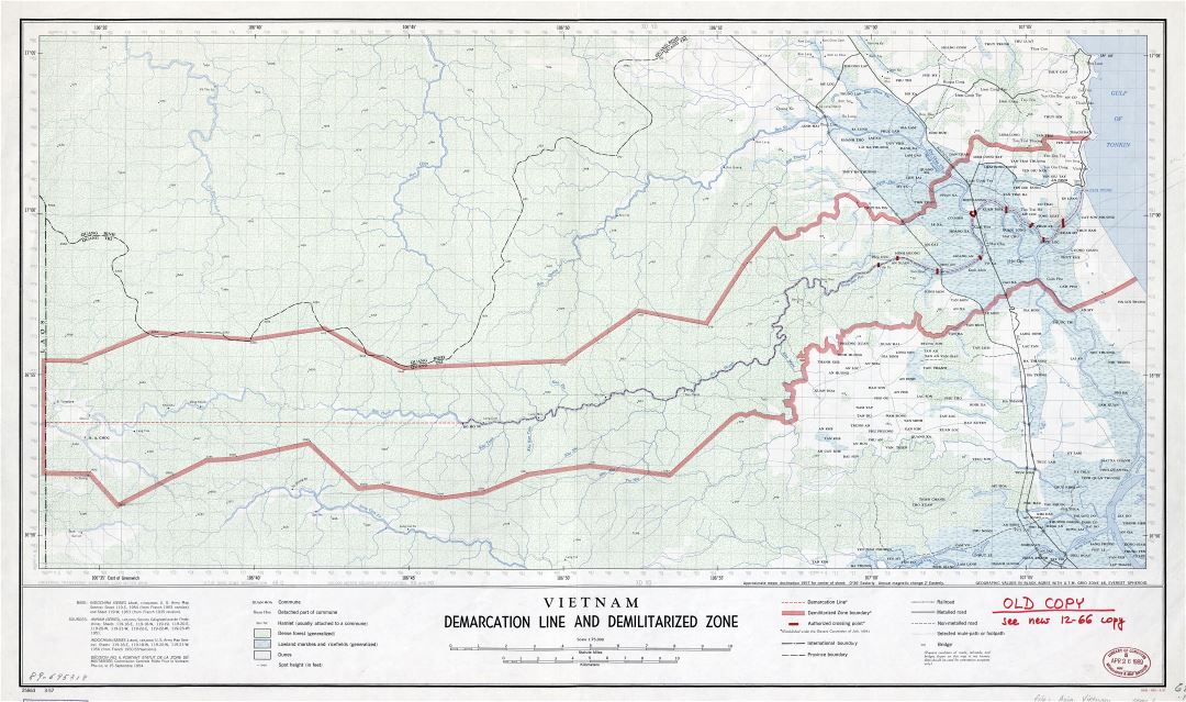Large scale detailed map of Vietnam Demarcation Line and Demilitarized Zone - 1957