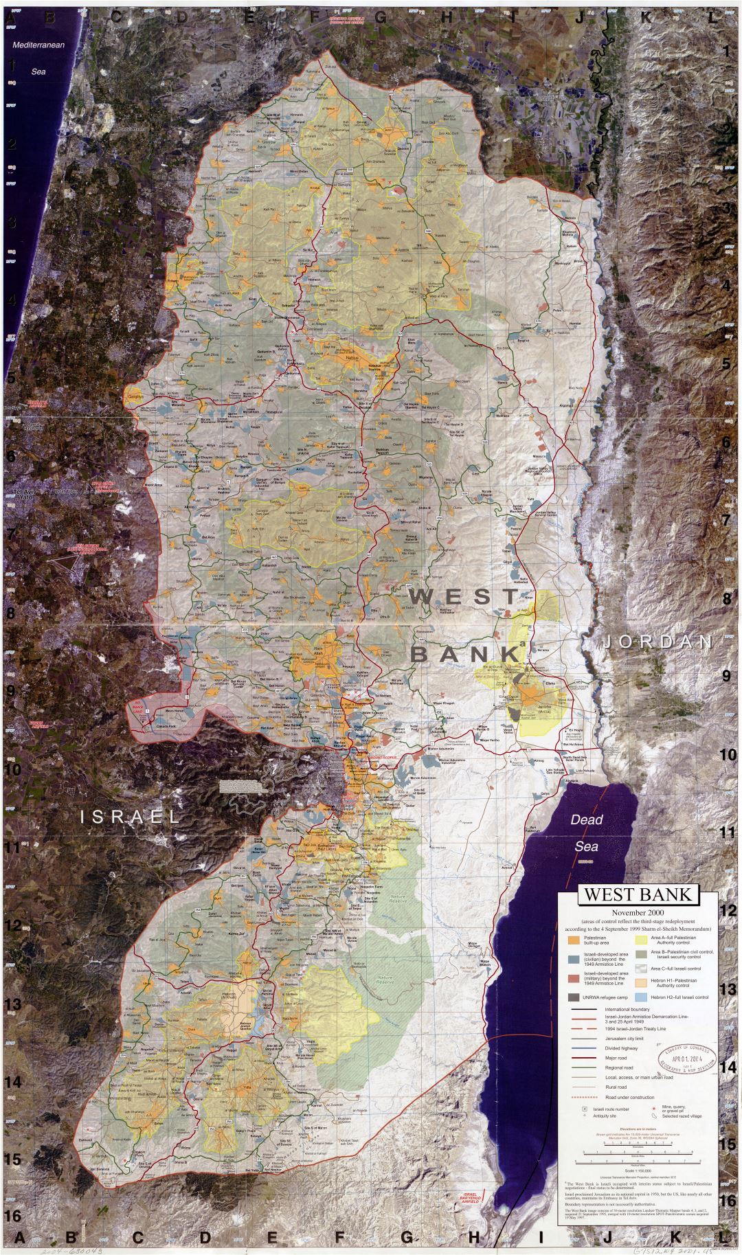 Large scale detailed map of West Bank with other marks - 2001