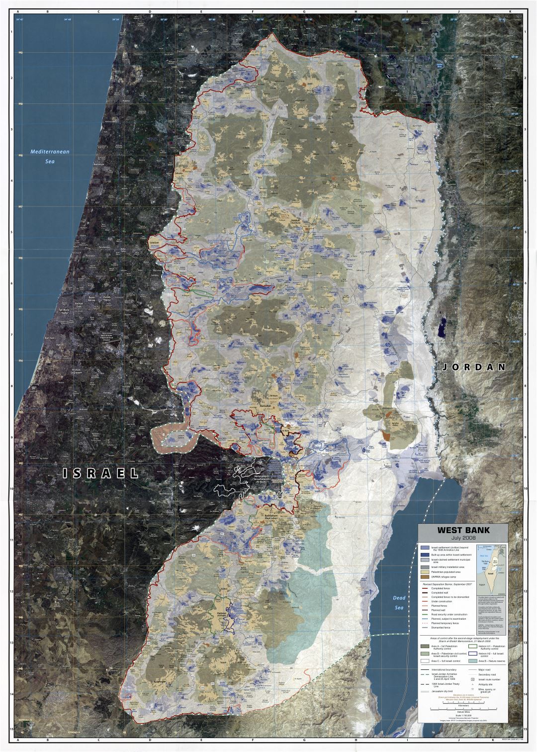 Large scale detailed map of West Bank with other marks - 2008