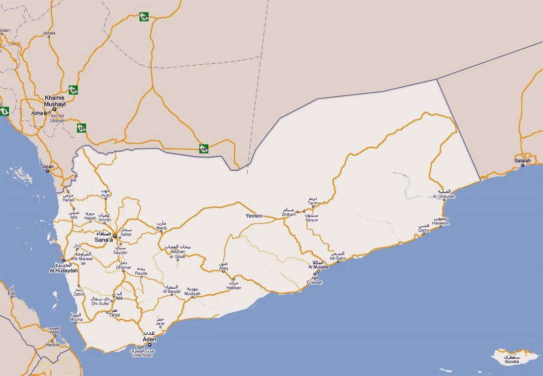 Detailed road map of Yemen with cities