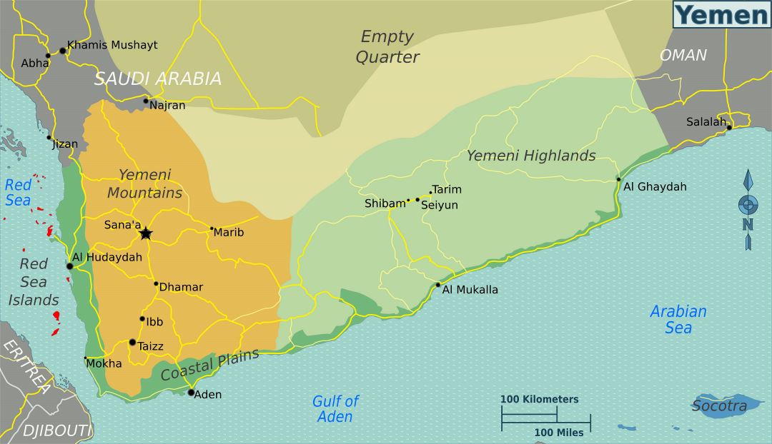 Large regions map of Yemen