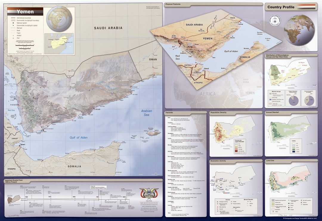 Large scale detailed country profile map of Yemen - 2002