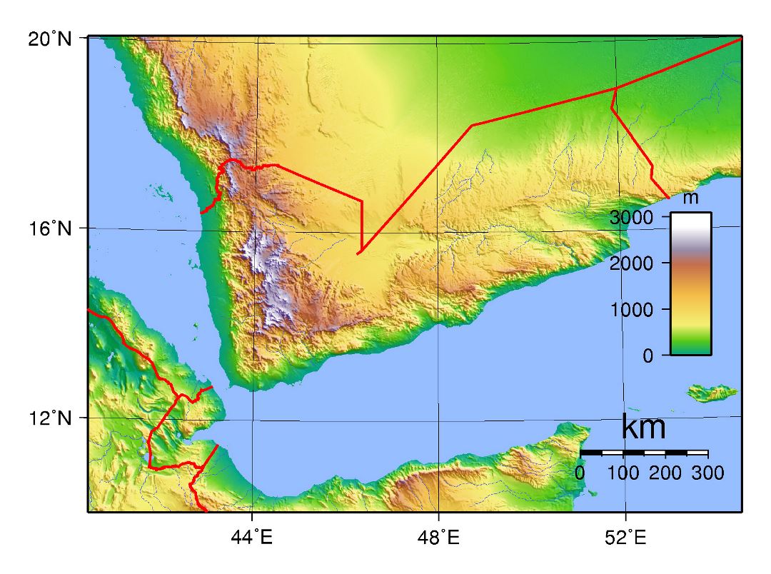 Large topographical map of Yemen