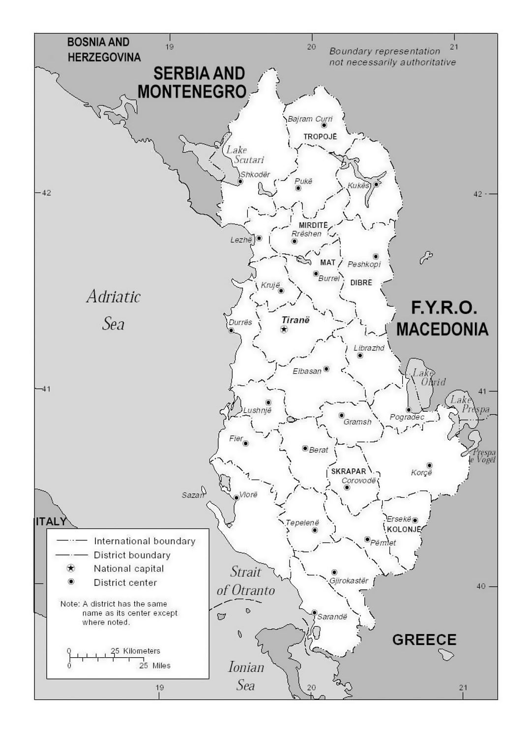 Administrative divisions map of Albania