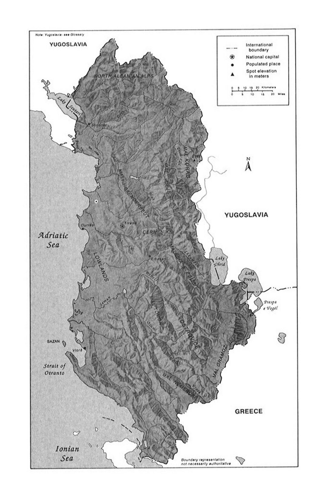 Relief map of Albania