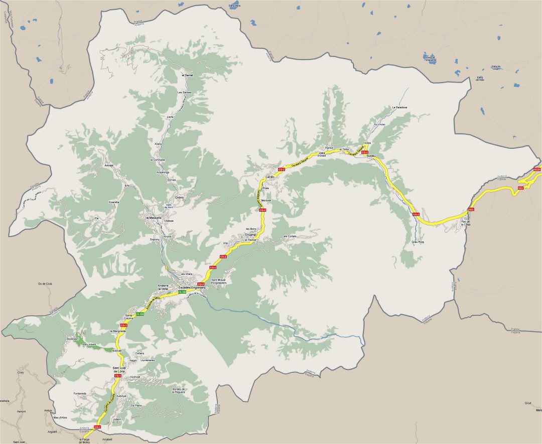 Large detailed road map of Andorra