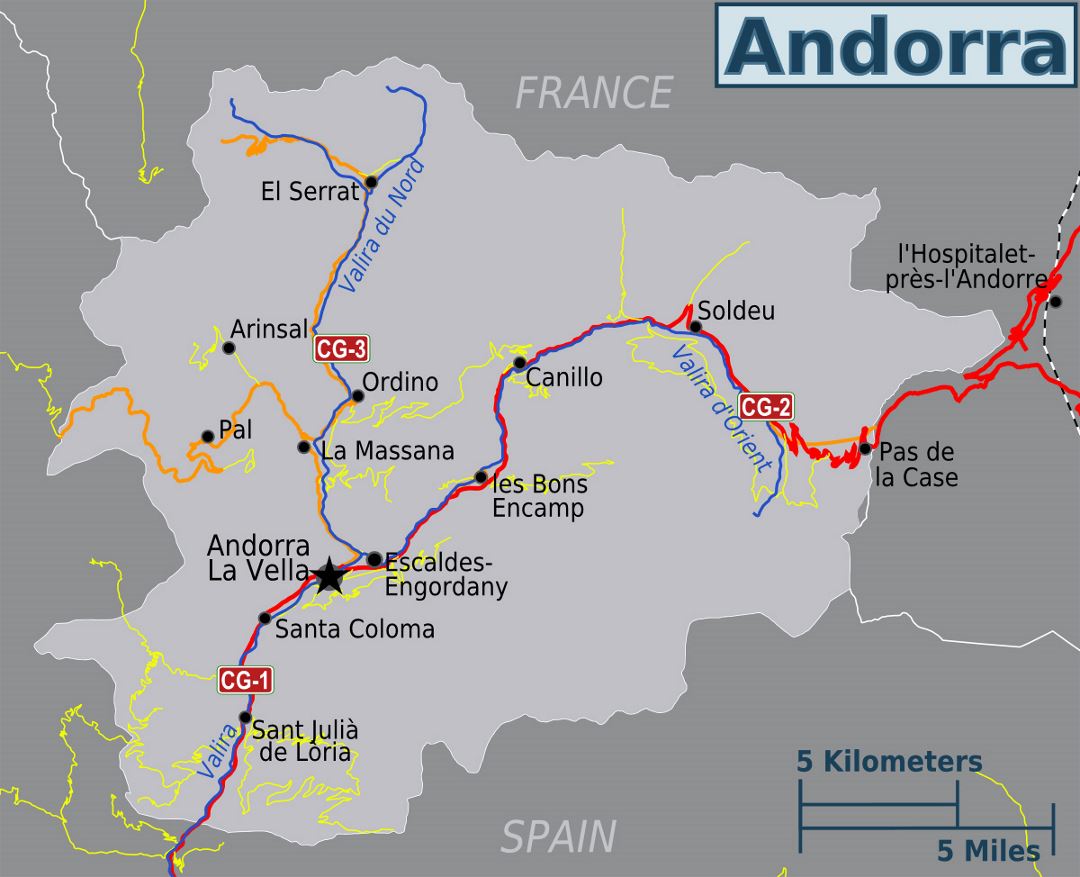 Large political map of Andorra with roads and all cities | Andorra