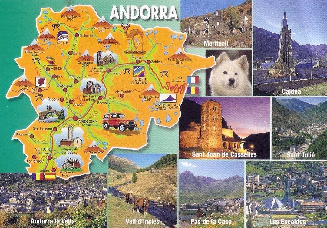 Large tourist illustrated map of Andorra