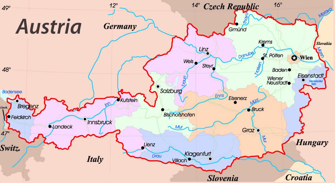 Administrative map of Austria