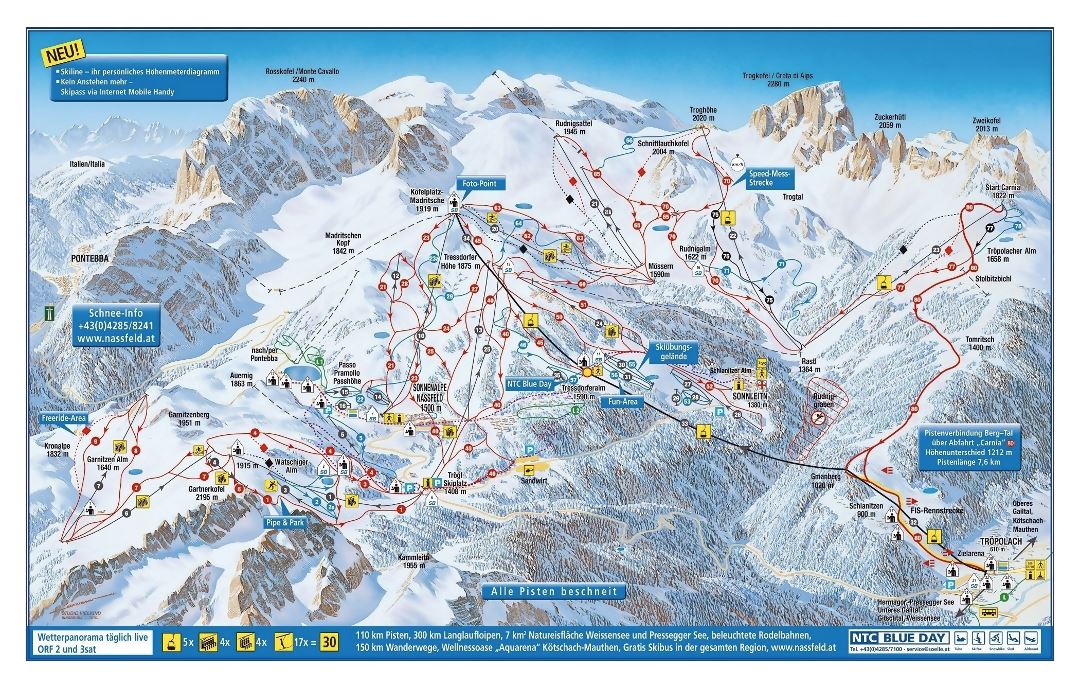 Detailed piste map of Nassfeld - Hermagor Ski Resort - 2008