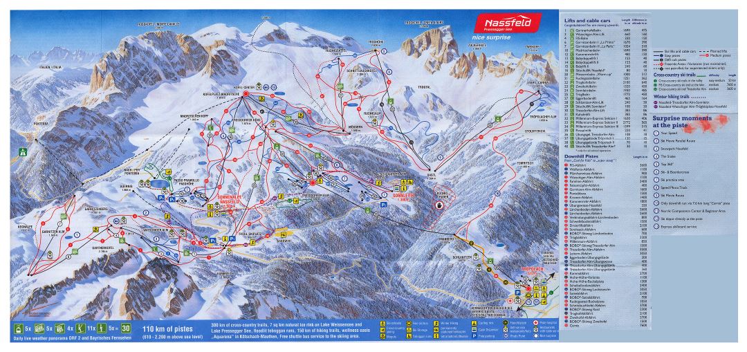 Large detailed piste map of Nassfeld - Hermagor Ski Resort - 2018