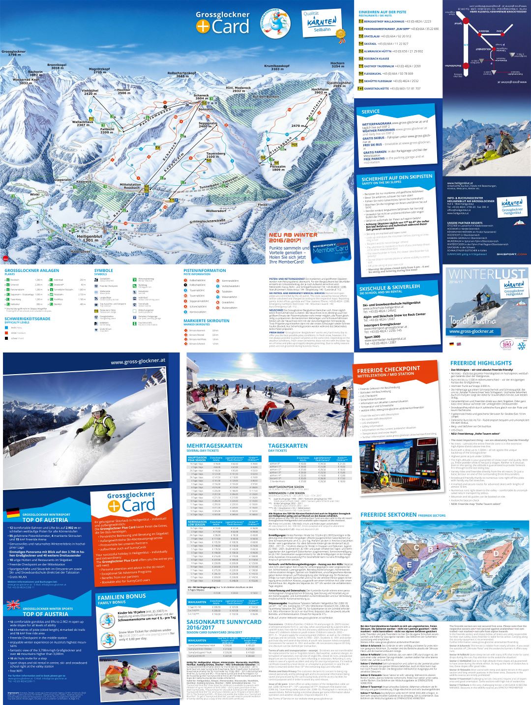 Large scale guide and piste map of Grossglockner - Heiligenblut Ski Resort - 2016-2017