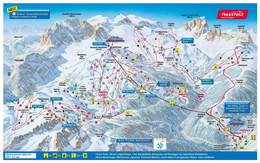 Large scale piste map of Nassfeld - Hermagor Ski Resort - 2010