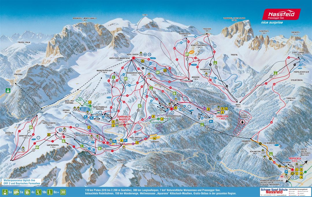 Large scale piste map of Nassfeld - Hermagor Ski Resort - 2016