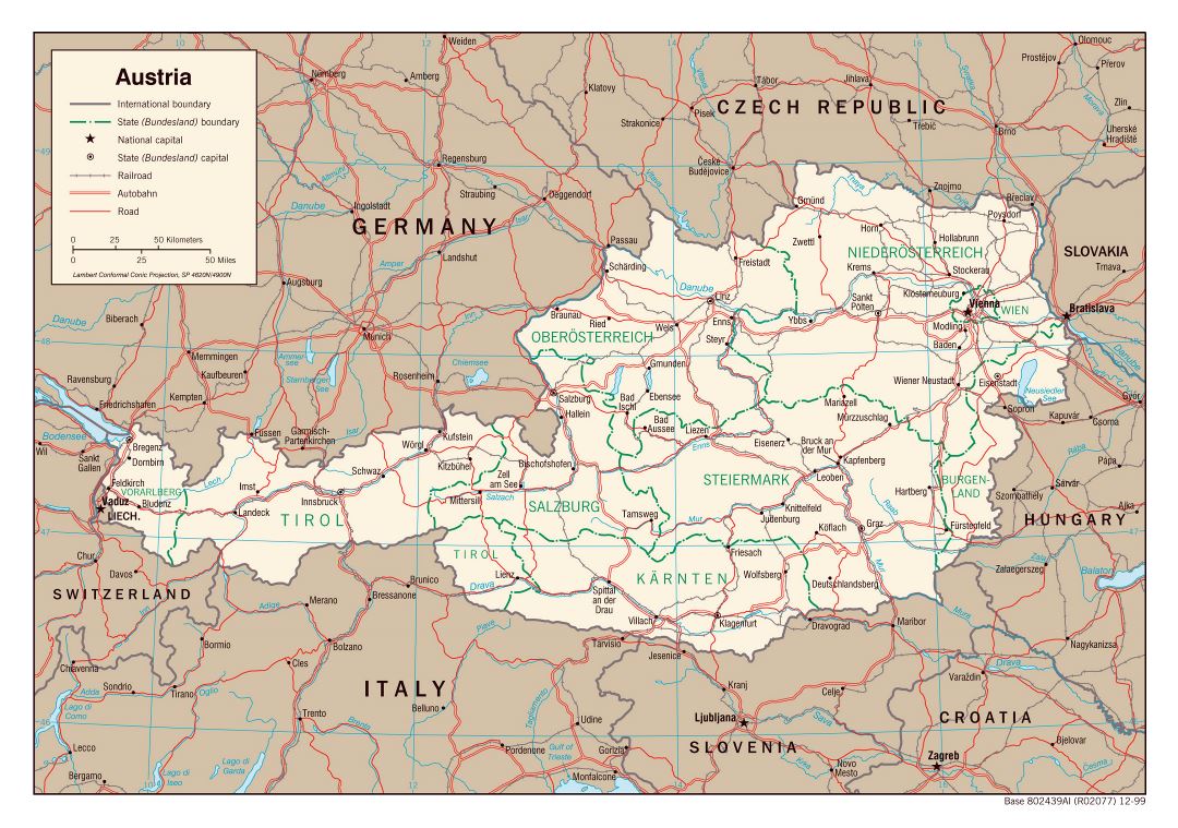Large detailed political and administrative map of Austria - 1999