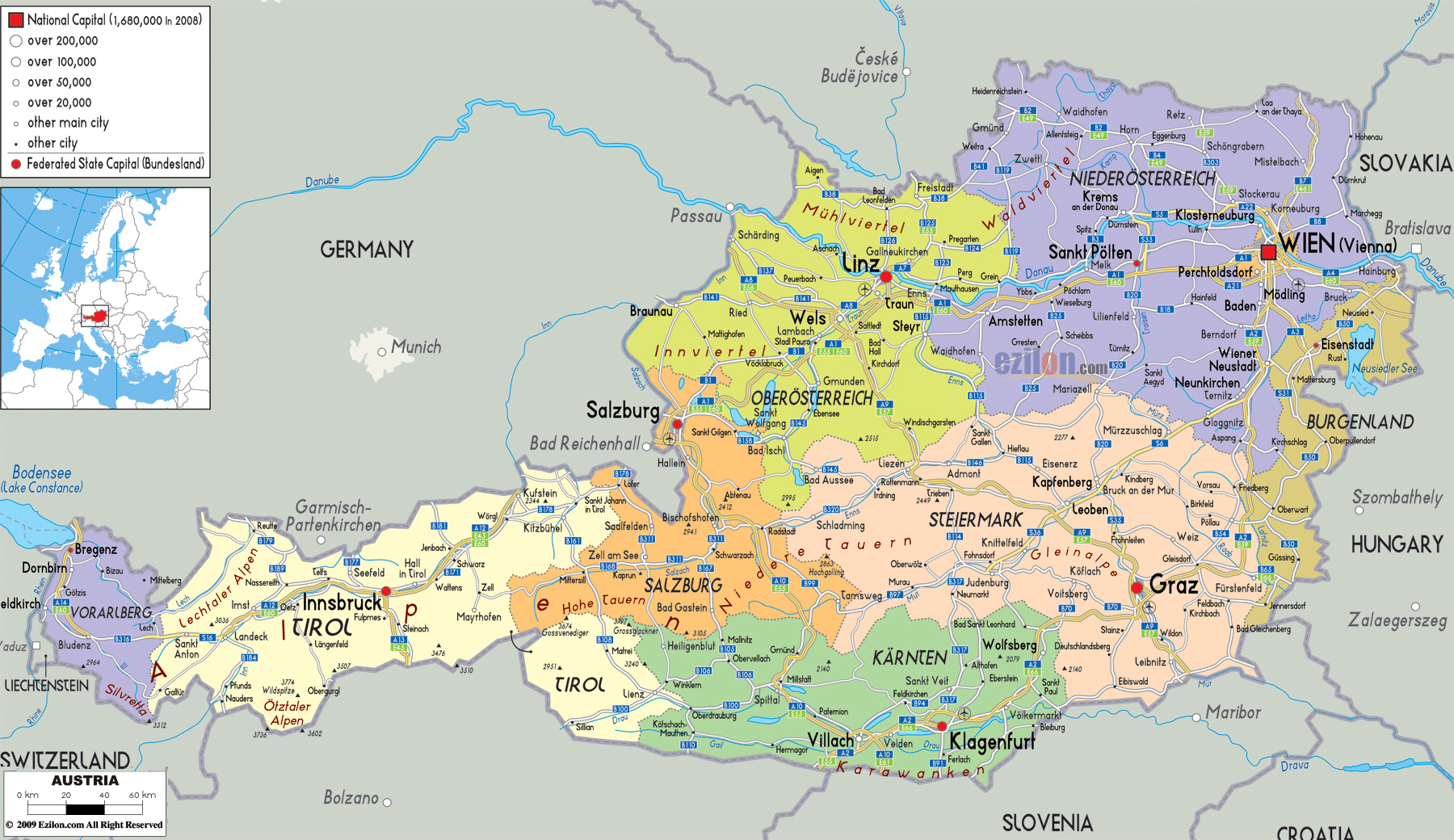 Large Political And Administrative Map Of Austria With Roads Cities