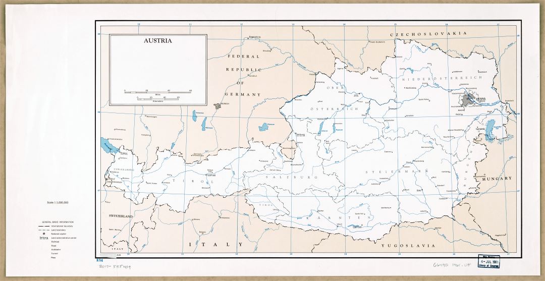 Large scale political and administrative map of Austria with rivers and major cities - 1961