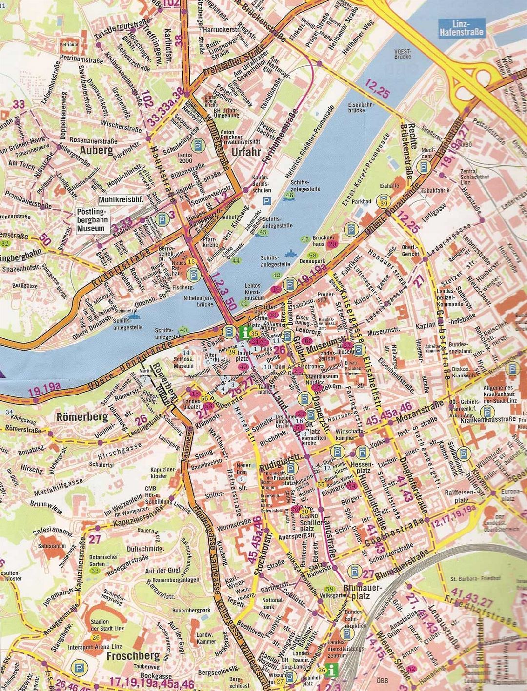 Road map of Linz city center