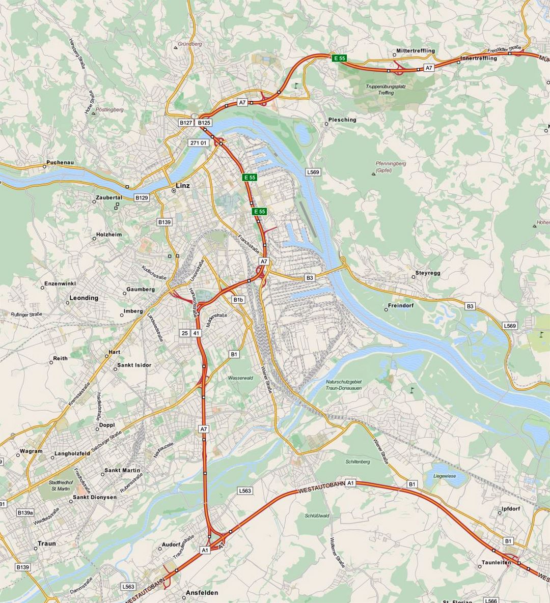 Transit map of Linz city