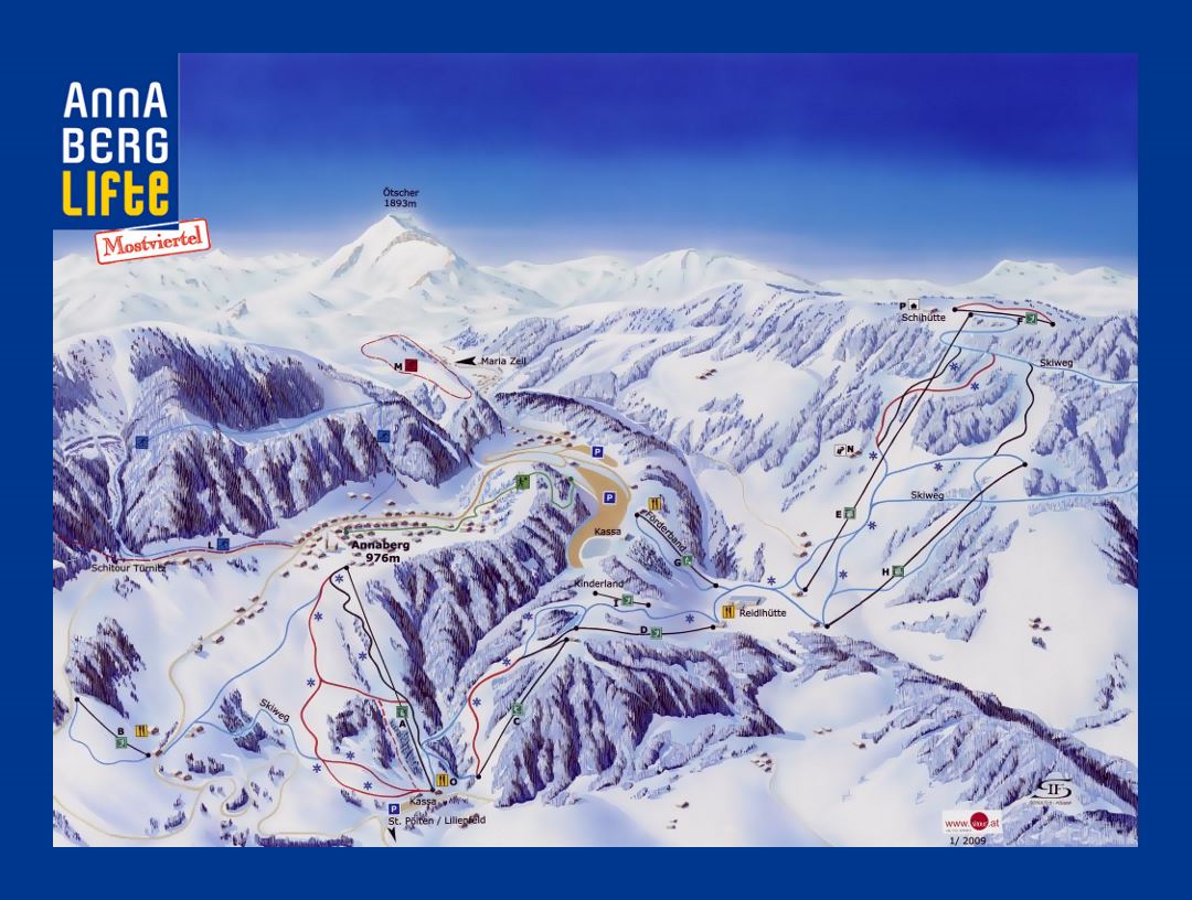 Detailed piste map of Annaberg Ski Resort - 2009