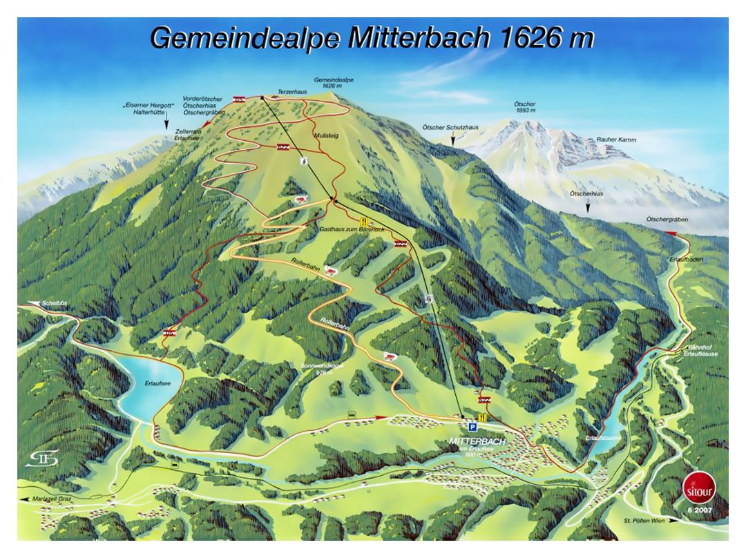 Detailed summer tourist map of Gemeindealpe - Mitterbach Resort - 2008