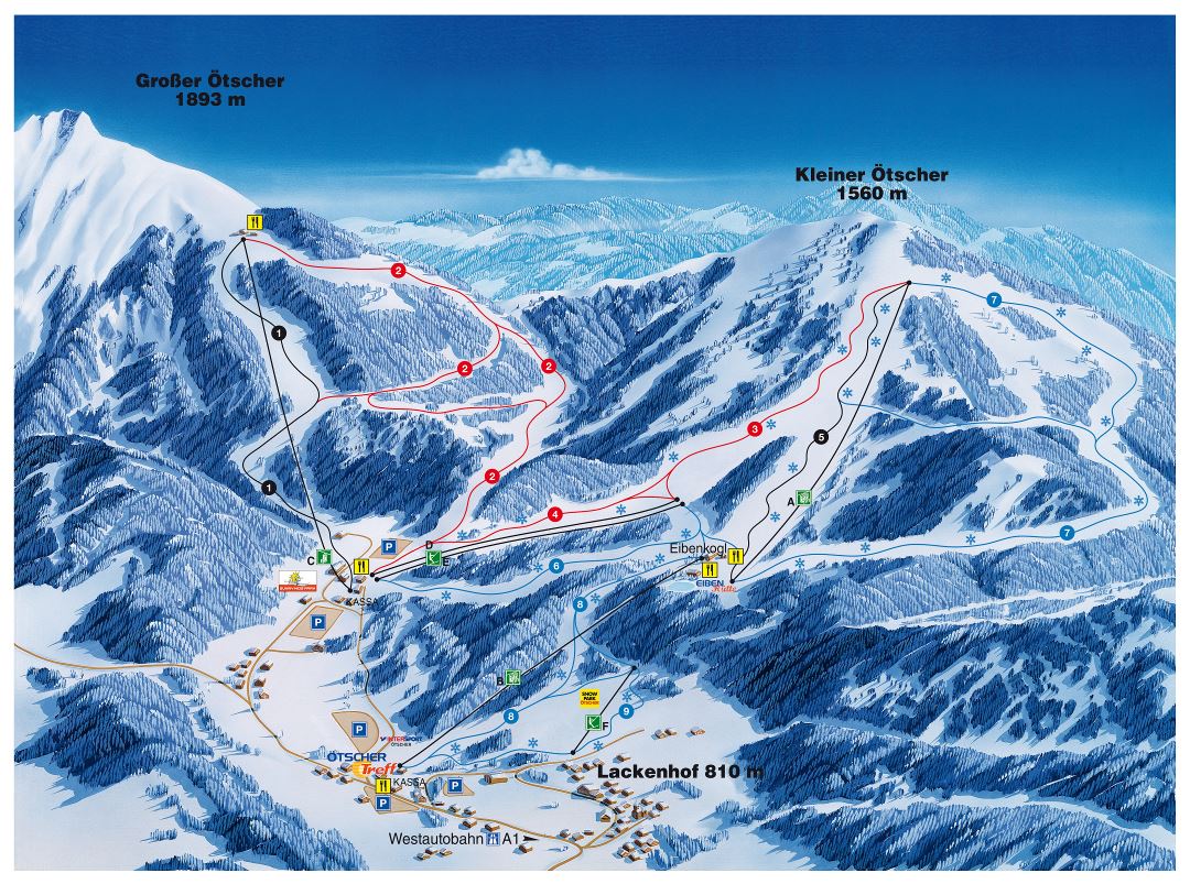 Large detailed piste map of Otscher - Lackenhof Ski Resort - 2012