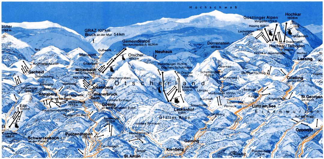 Large old piste map of Otscher - Lackenhof Ski Resort - 1985
